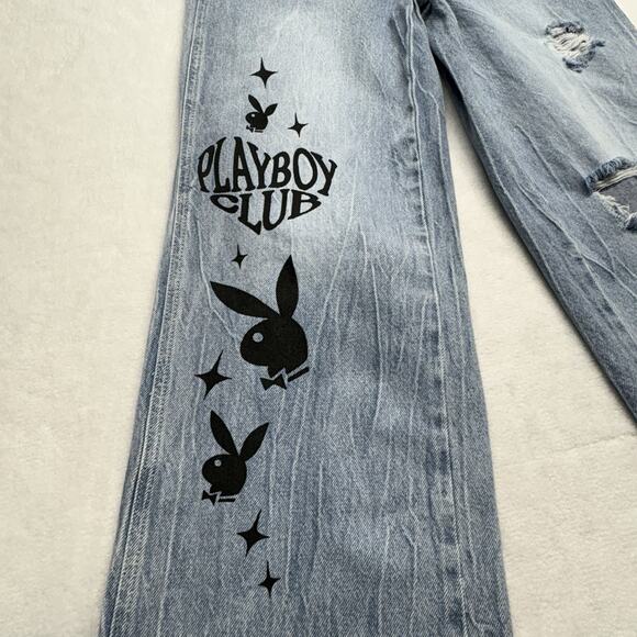 Pac Sun x Playboy Wide Leg Super Distressed Light Wash High Waist Jeans Size 24 - Picture 4 of 16